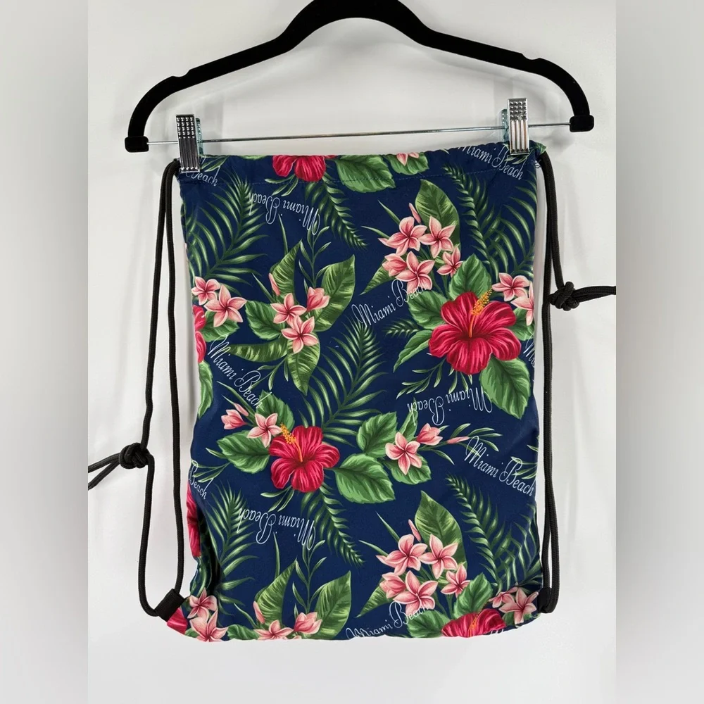 EUC Lucky 7 Tropical Print Miami Beach Drawstring Backpack